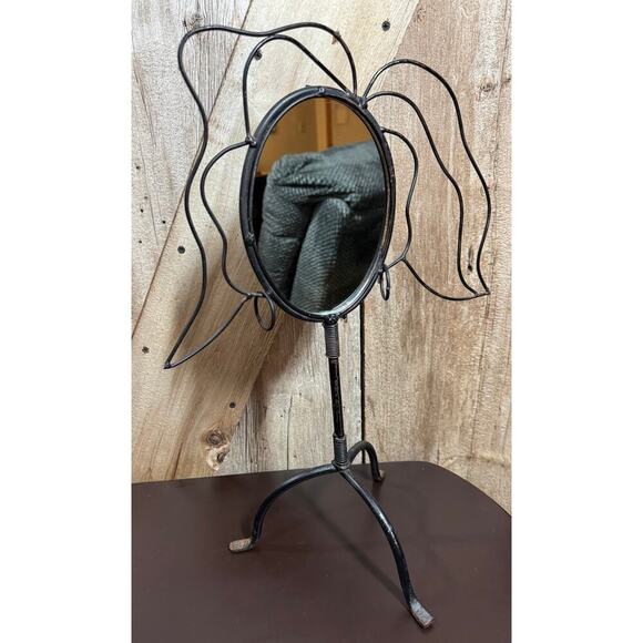 Vintage Whimsical Wrought Iron Silhouette Vanity Mirror Jewelry Holder Earrings - Picture 1 of 11
